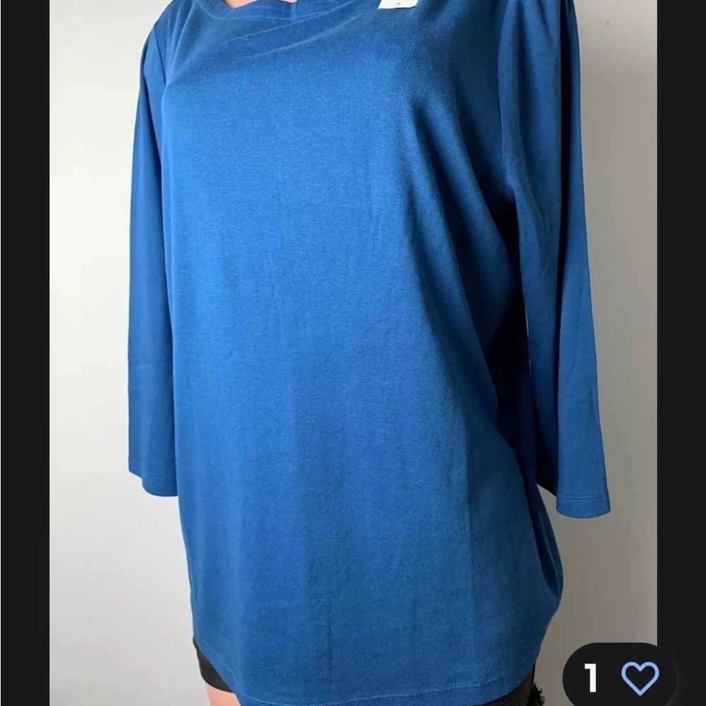 Chico's Women 3/4 Sleeve Boat Neck 100% Cotton Blue Size 3. NWT - Picture 2 of 12